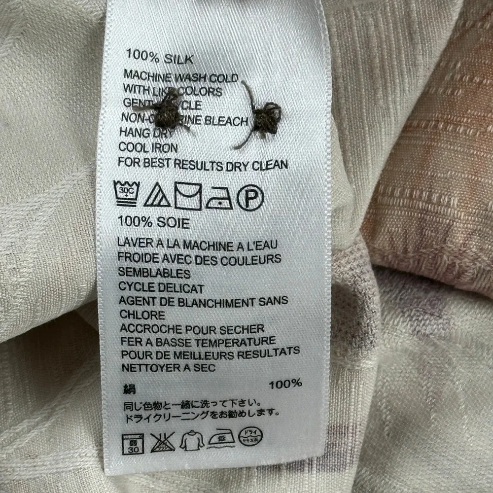 Tommy Bahama Silk Shirt Mens Medium Tan Palm Print Tropical Camp Aloha Button Up